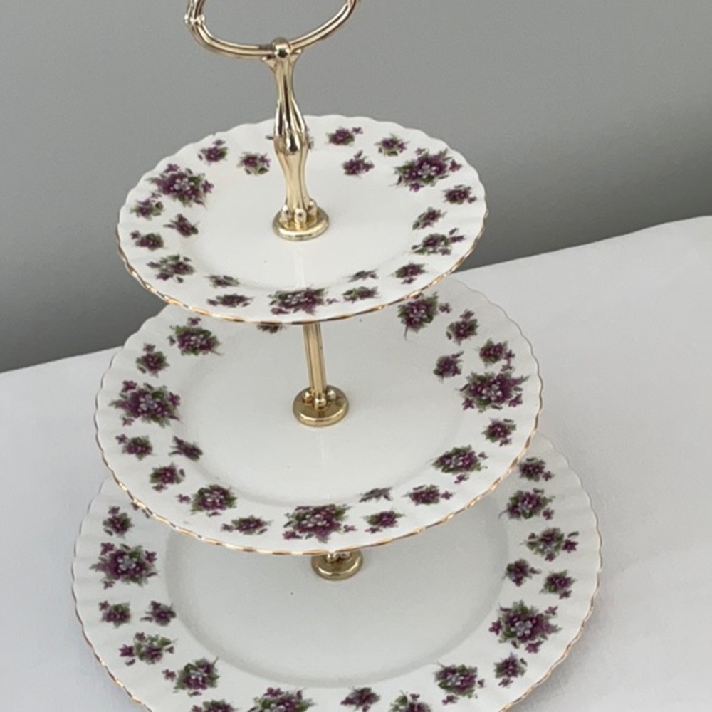Elegant Floral Three-Tier Cake Stand By Royal Albert Sweet Violets pattern - Picture 2 of 4